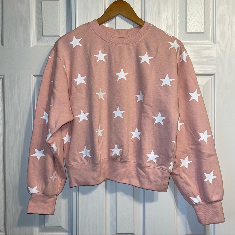 Reflex Pink And White Star Crew neck women’s Pullover Sweatshirt size L